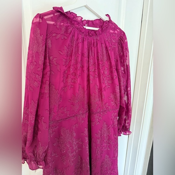 NWT Maggy London Women’s Fuschia Nila Chiffon Lace Bishop Sleeve Dress Size 16 - Picture 4 of 10